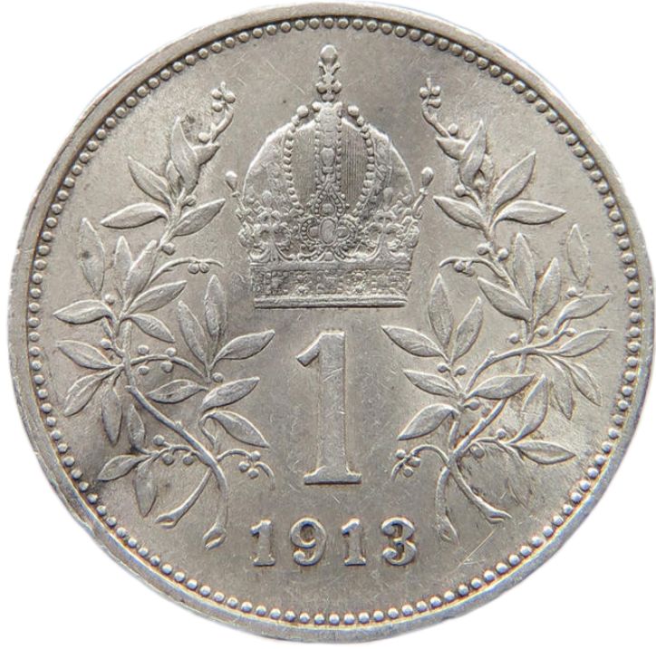 1913 Austrian Empire 1 Corona, EF - Arts & Entertainment > Hobbies & Creative Arts > Collectibles > Collectible Coins & Currency > Collectible Coins > Rare Coins from The Half Crown