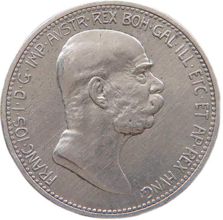 1908 Austrian Empire 1 Corona, VF - Arts & Entertainment > Hobbies & Creative Arts > Collectibles > Collectible Coins & Currency > Collectible Coins > Rare Coins from The Half Crown