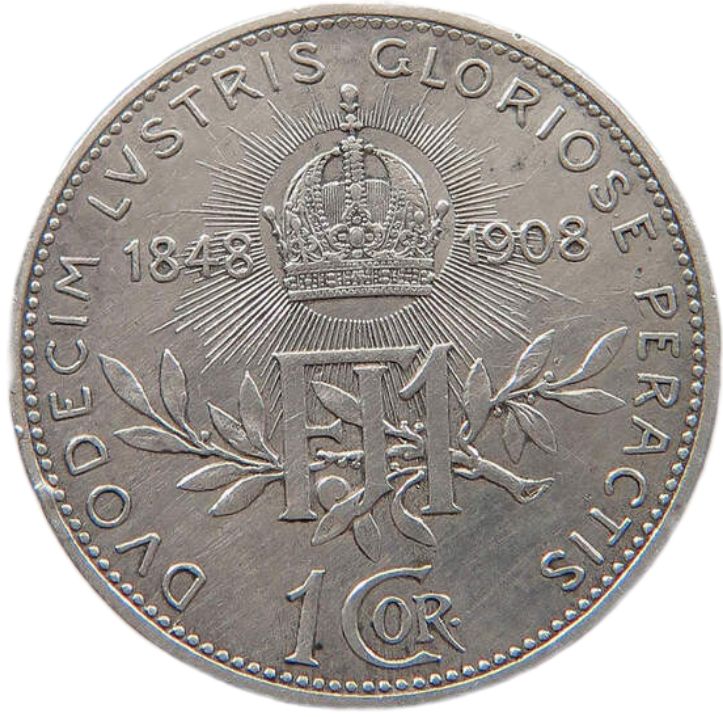 1908 Austrian Empire 1 Corona, VF - Arts & Entertainment > Hobbies & Creative Arts > Collectibles > Collectible Coins & Currency > Collectible Coins > Rare Coins from The Half Crown