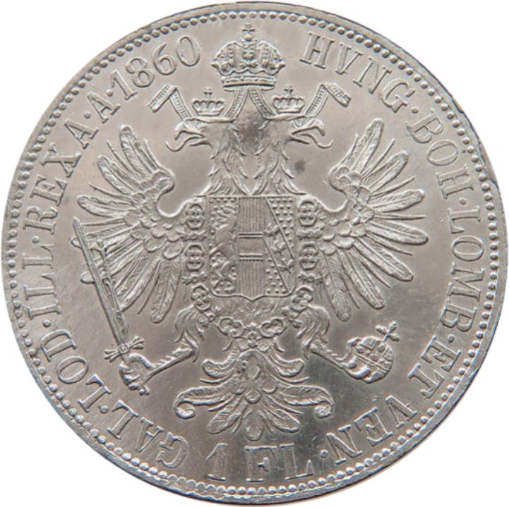 1860 Austrian Empire 1 Florin, gVF - Arts & Entertainment > Hobbies & Creative Arts > Collectibles > Collectible Coins & Currency > Collectible Coins > Rare Coins from The Half Crown