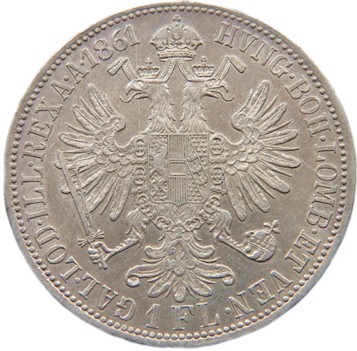 1861 Austrian Empire 1 Florin, EF - Arts & Entertainment > Hobbies & Creative Arts > Collectibles > Collectible Coins & Currency > Collectible Coins > Rare Coins from The Half Crown
