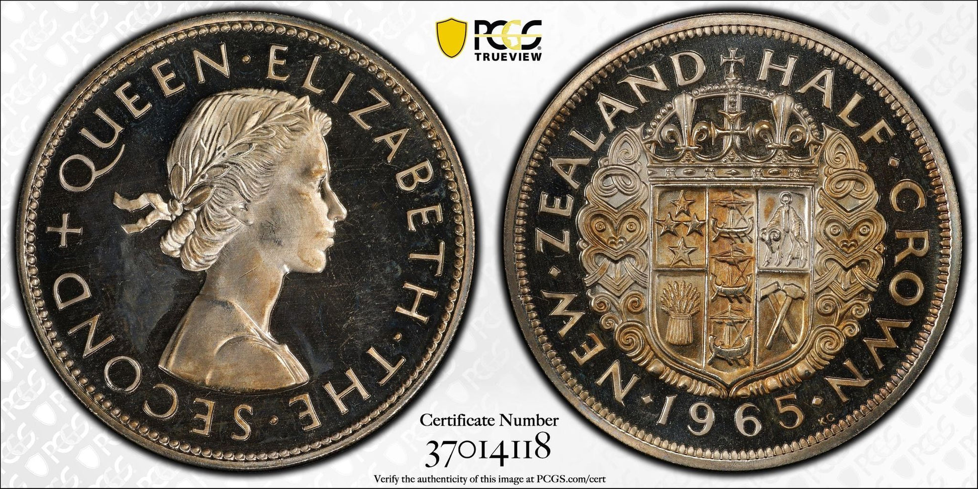 1965 New Zealand Half Crown PCGS PL66 - Arts & Entertainment > Hobbies & Creative Arts > Collectibles > Collectible Coins & Currency > Collectible Coins > Rare Coins from The Half Crown