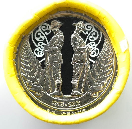 2015 New Zealand 50c ANZAC Coin Roll - Arts & Entertainment > Hobbies & Creative Arts > Collectibles > Collectible Coins & Currency > Collectible Coins > Commemorative Coins from The Half Crown