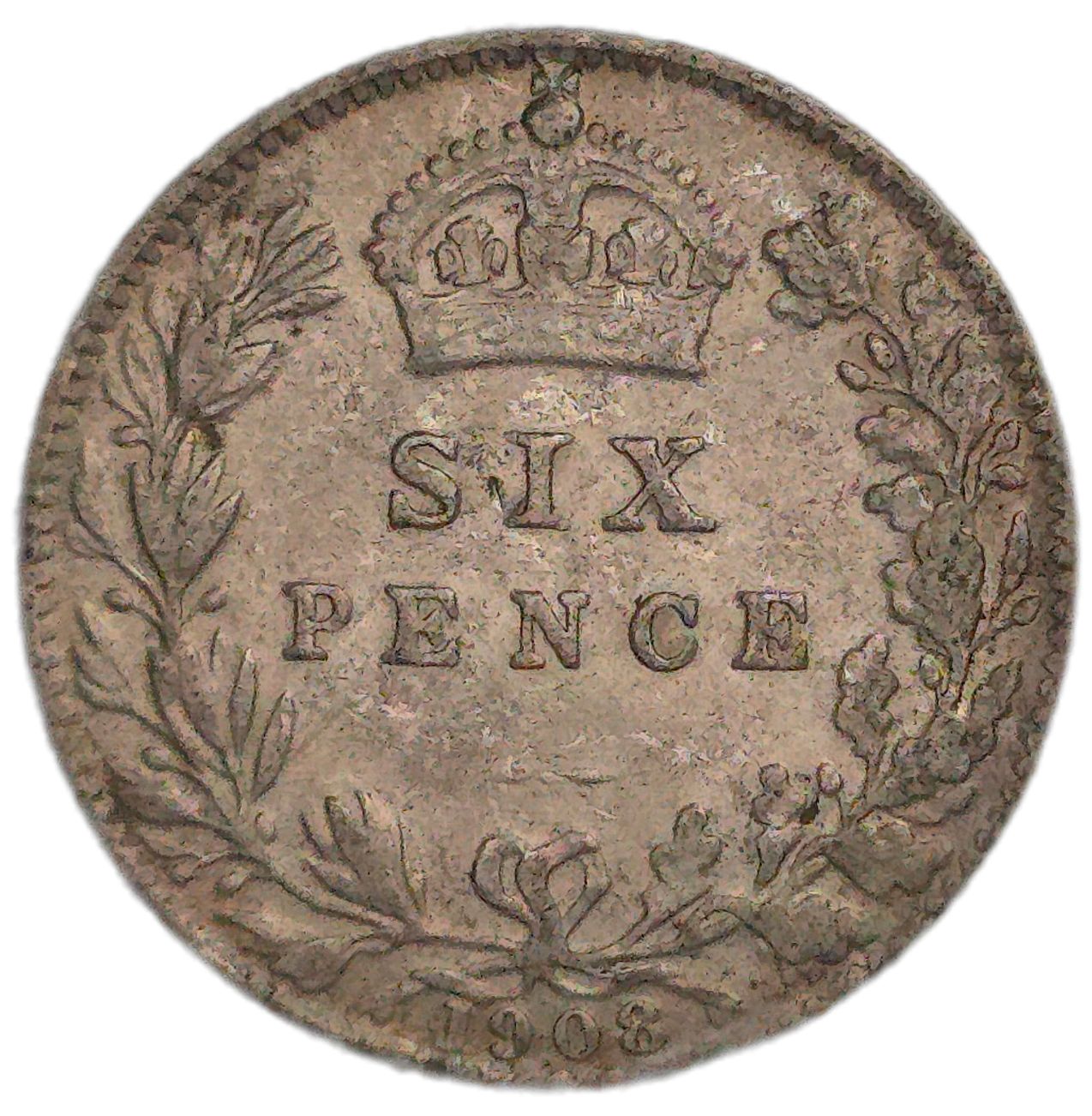 1908 United Kingdom Sixpence - Arts & Entertainment > Hobbies & Creative Arts > Collectibles > Collectible Coins & Currency > Collectible Coins > Rare Coins from The Half Crown