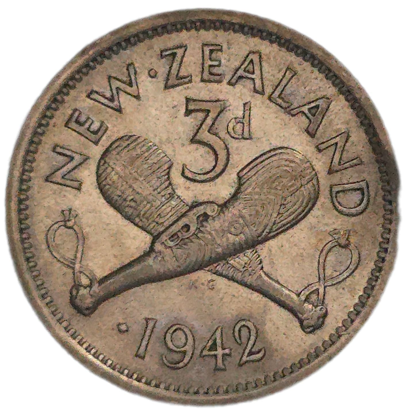 1942 New Zealand Threepence, "One Dot", aEF - Arts & Entertainment > Hobbies & Creative Arts > Collectibles > Collectible Coins & Currency > Collectible Coins > Rare Coins from The Half Crown