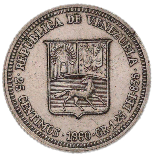 1960 Venezuela 25 Centimos, Uncirculated - Arts & Entertainment > Hobbies & Creative Arts > Collectibles > Collectible Coins & Currency > Collectible Coins > Rare Coins from The Half Crown