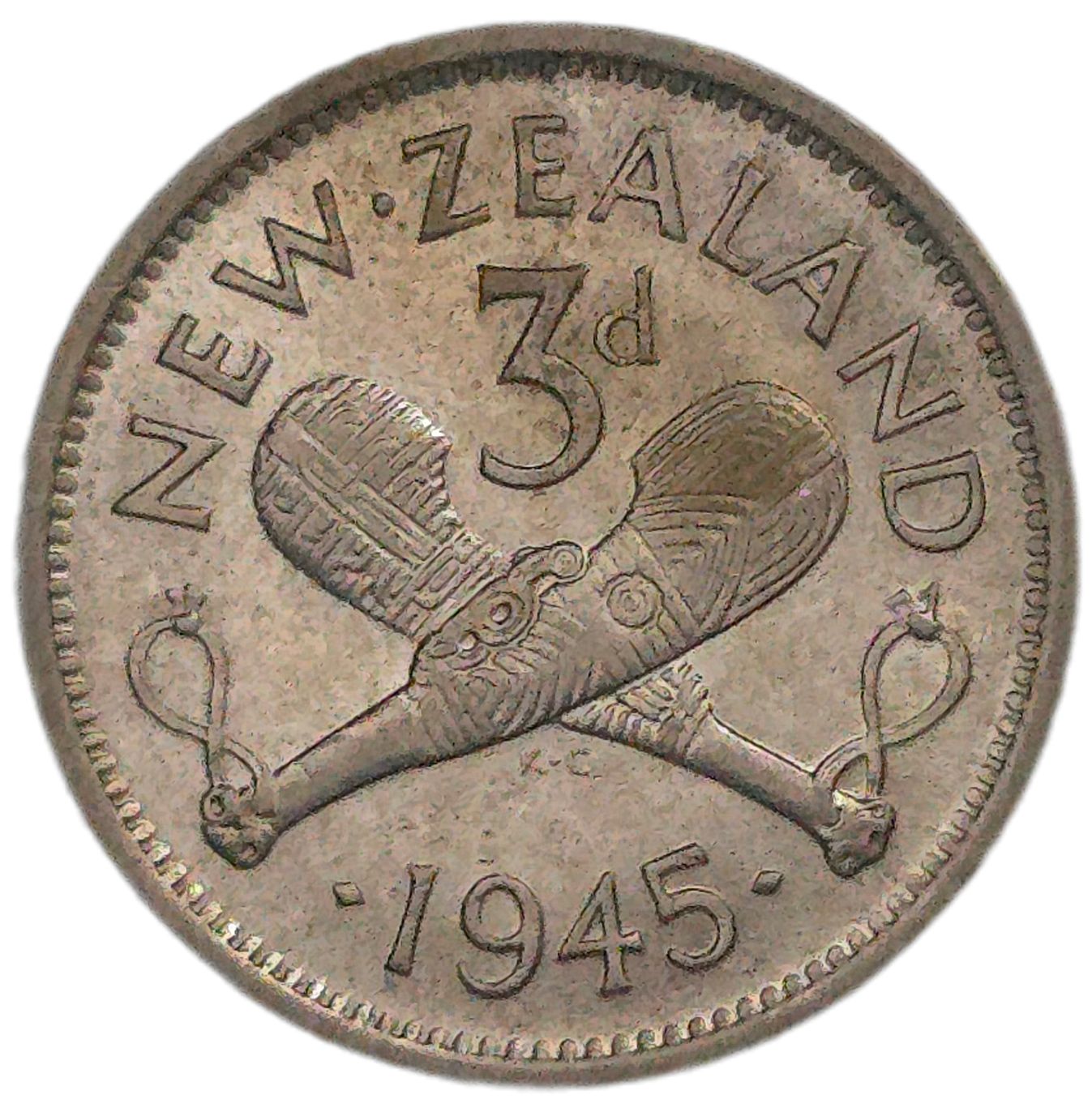 1945 New Zealand Threepence, EF - Arts & Entertainment > Hobbies & Creative Arts > Collectibles > Collectible Coins & Currency > Collectible Coins > Rare Coins from The Half Crown