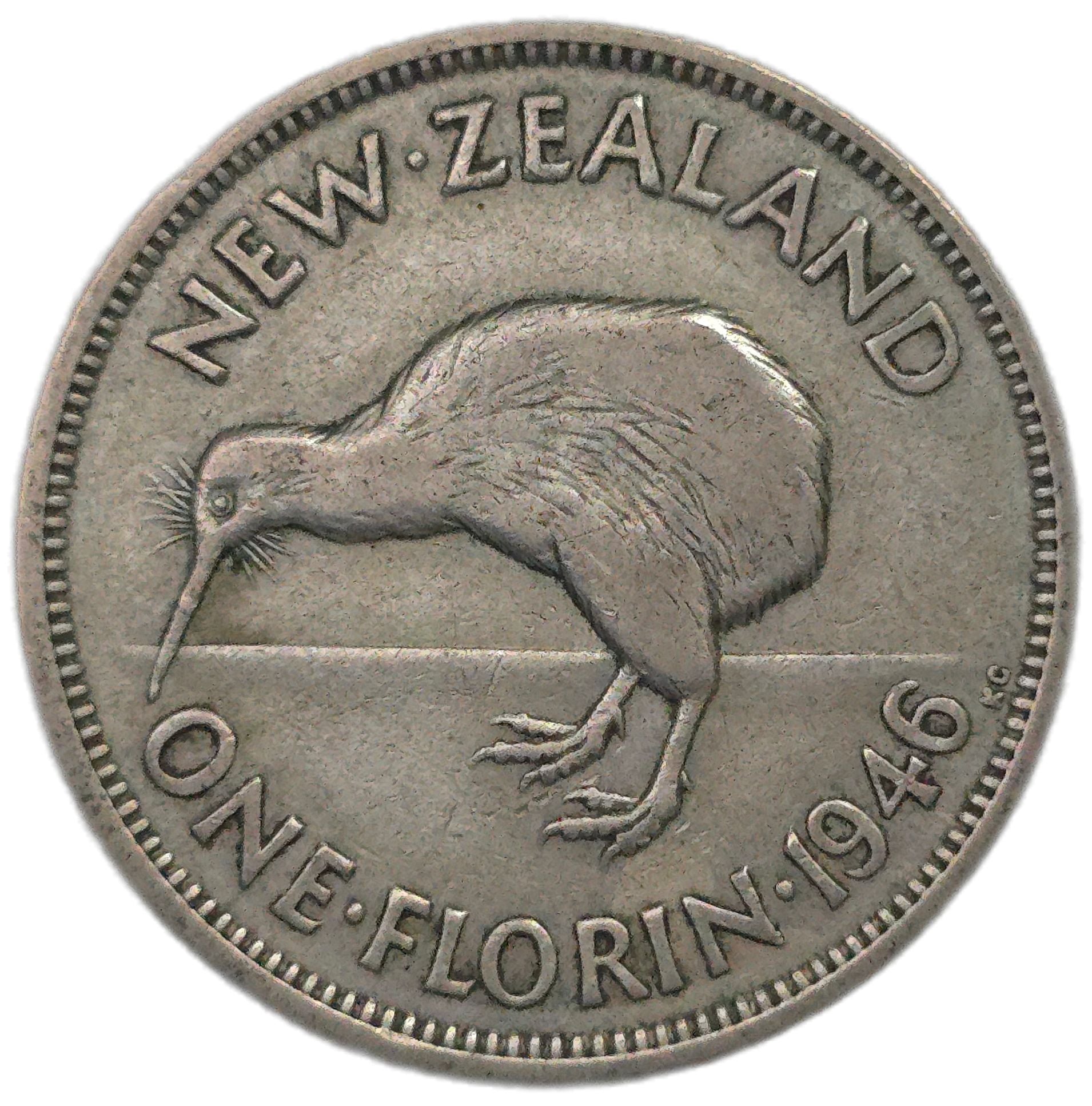 1946 New Zealand Florin, Flat Back - Arts & Entertainment > Hobbies & Creative Arts > Collectibles > Collectible Coins & Currency > Collectible Coins > Rare Coins from The Half Crown