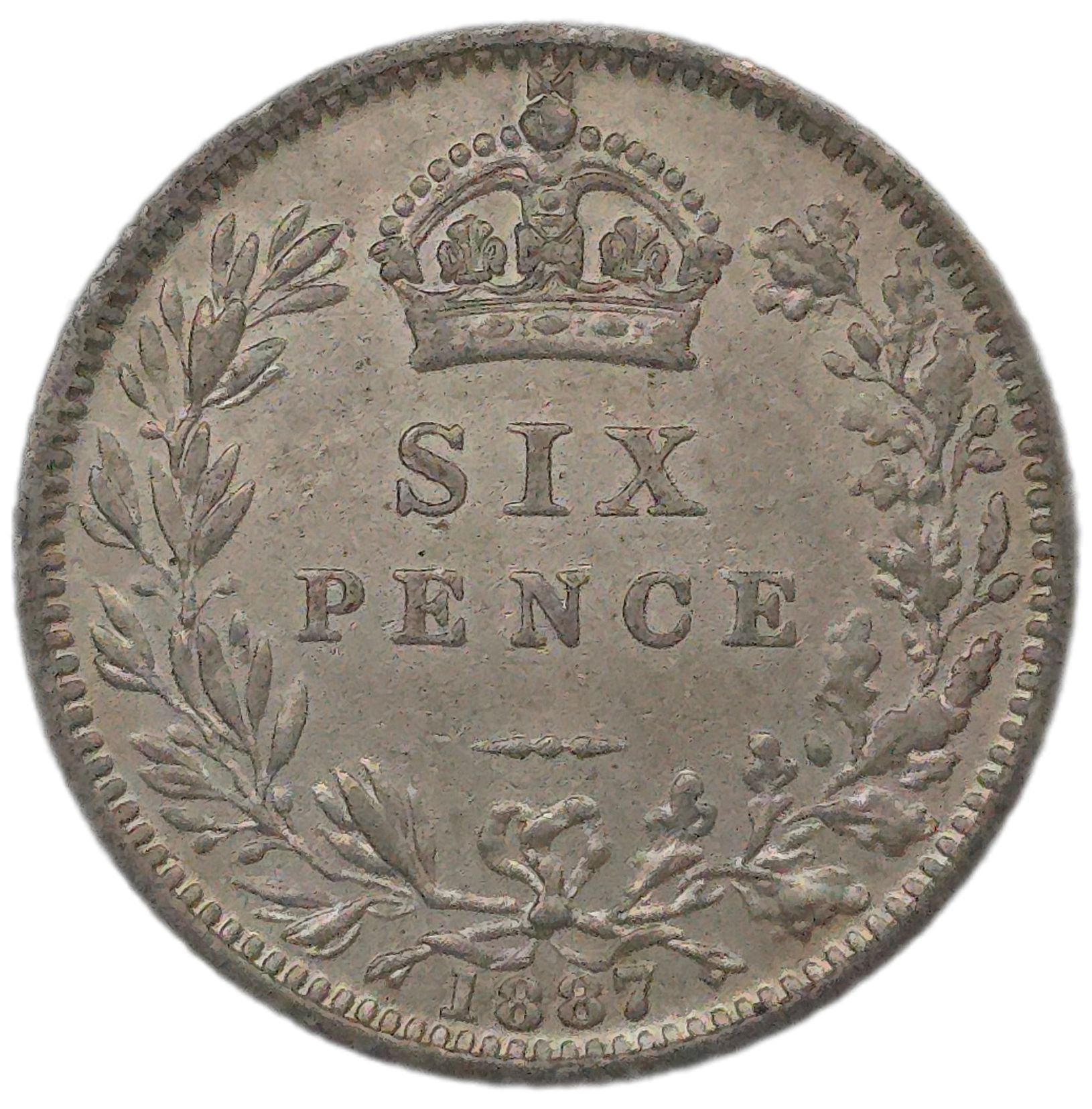 1887 United Kingdom Sixpence, EF - Arts & Entertainment > Hobbies & Creative Arts > Collectibles > Collectible Coins & Currency > Collectible Coins > Rare Coins from The Half Crown
