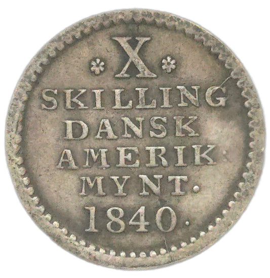 1840 Danish West Indies / American Virgin Islands 10 Skilling - Arts & Entertainment > Hobbies & Creative Arts > Collectibles > Collectible Coins & Currency > Collectible Coins > Rare Coins from The Half Crown