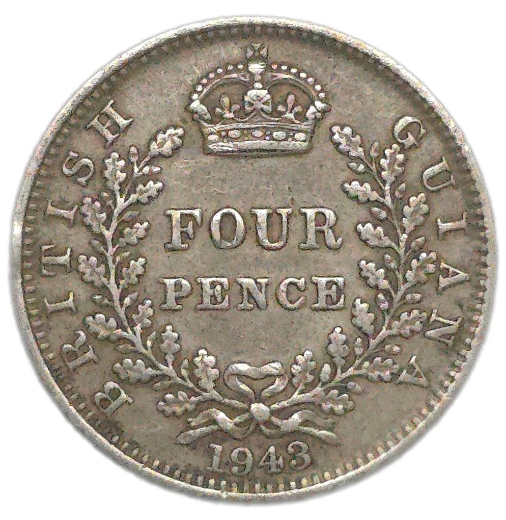 1943 British Guiana Fourpence - Arts & Entertainment > Hobbies & Creative Arts > Collectibles > Collectible Coins & Currency > Collectible Coins > Rare Coins from The Half Crown