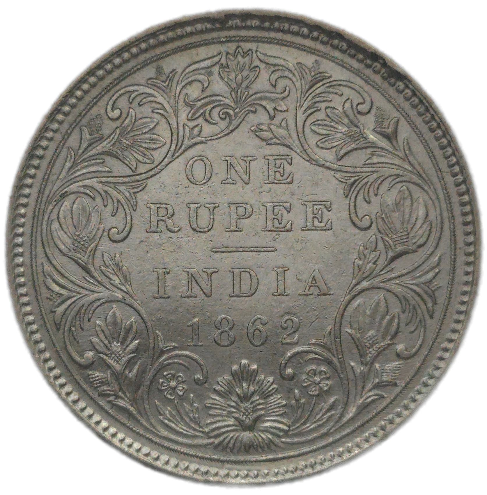 1862 India 1 Rupee, Uncirculated. - Arts & Entertainment > Hobbies & Creative Arts > Collectibles > Collectible Coins & Currency > Collectible Coins > Rare Coins from The Half Crown