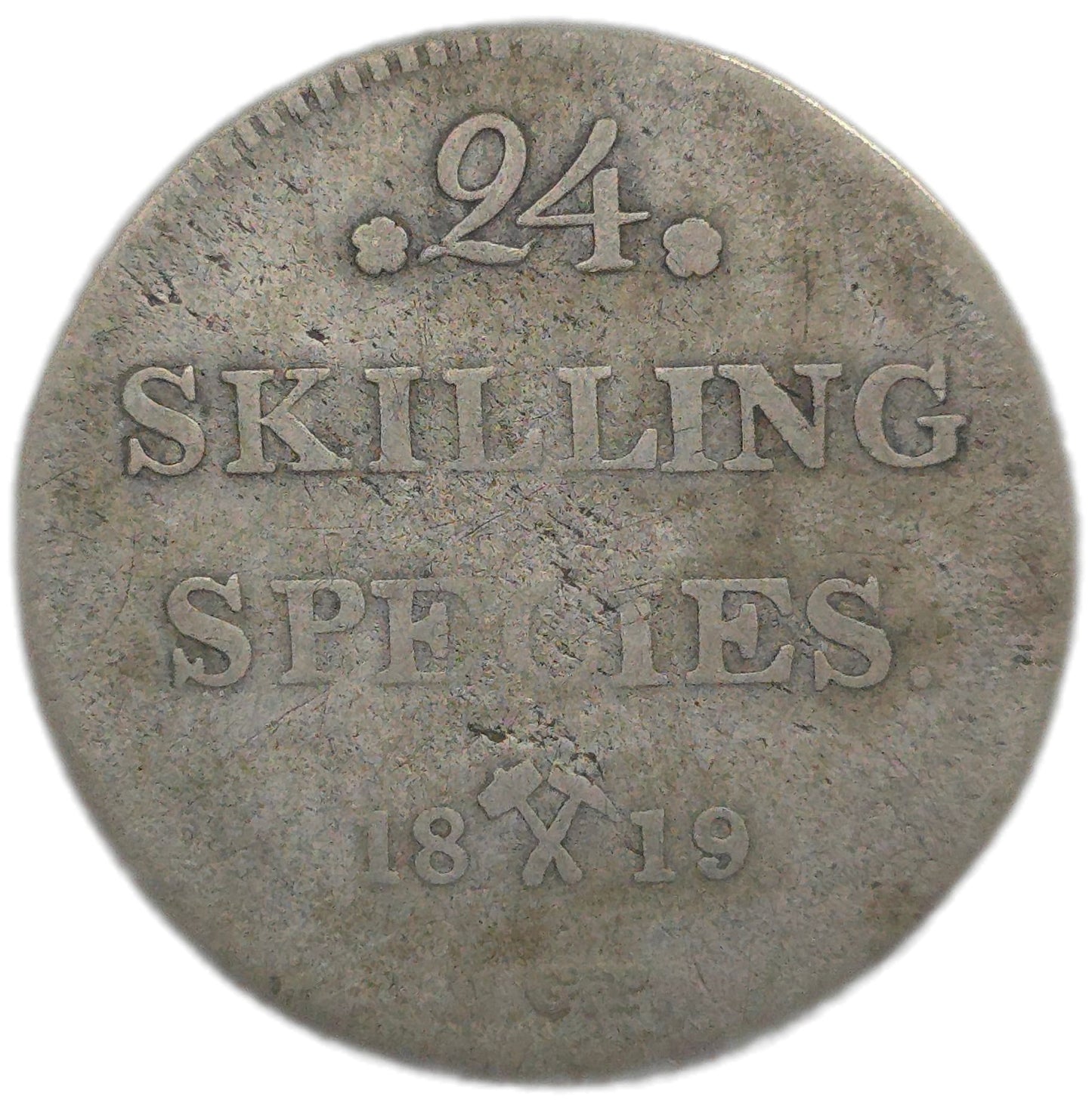 1819 Norway 24 Skilling, only 50,000 Minted - Arts & Entertainment > Hobbies & Creative Arts > Collectibles > Collectible Coins & Currency > Collectible Coins > Rare Coins from The Half Crown