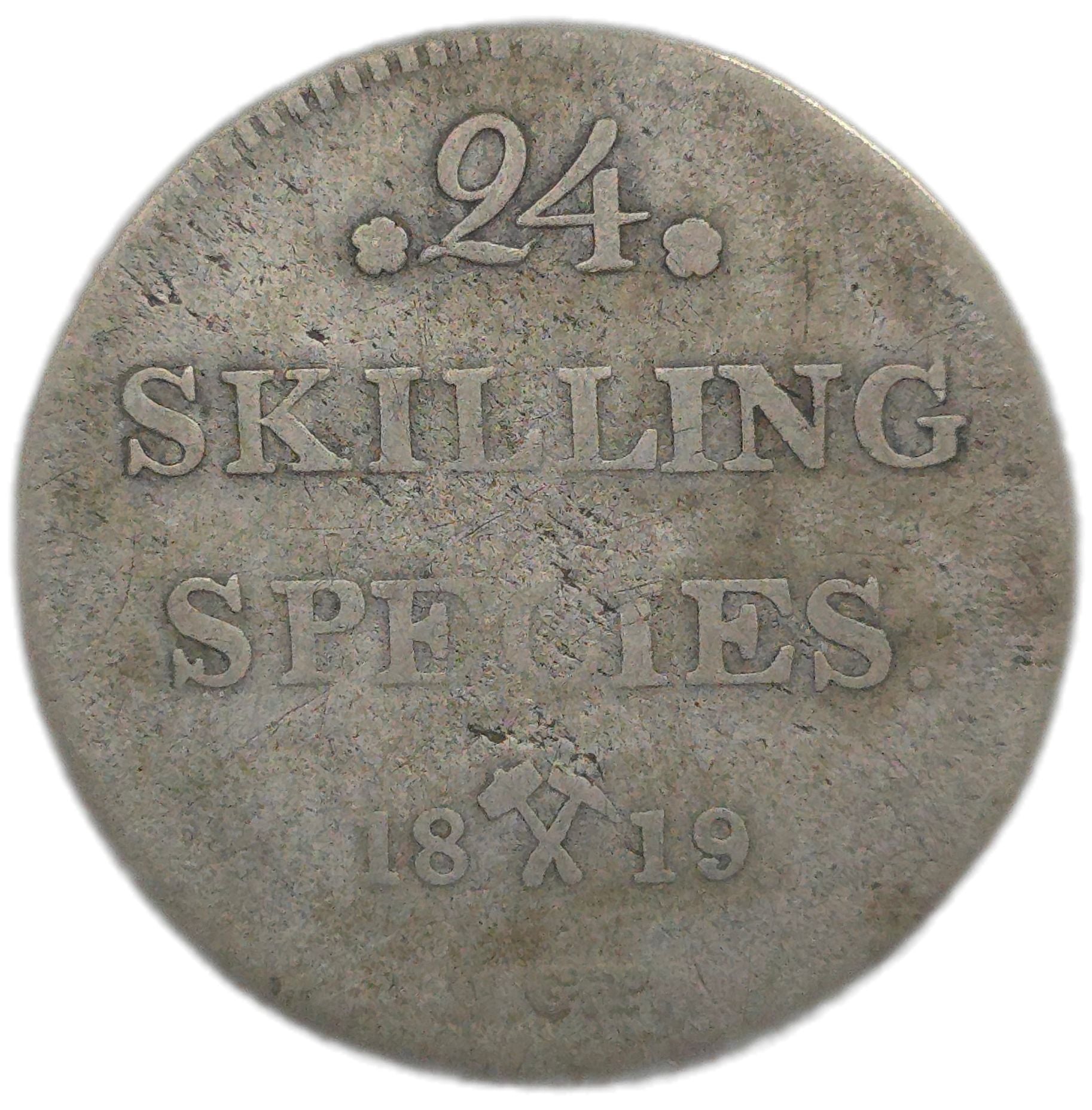 1819 Norway 24 Skilling, only 50,000 Minted - Arts & Entertainment > Hobbies & Creative Arts > Collectibles > Collectible Coins & Currency > Collectible Coins > Rare Coins from The Half Crown
