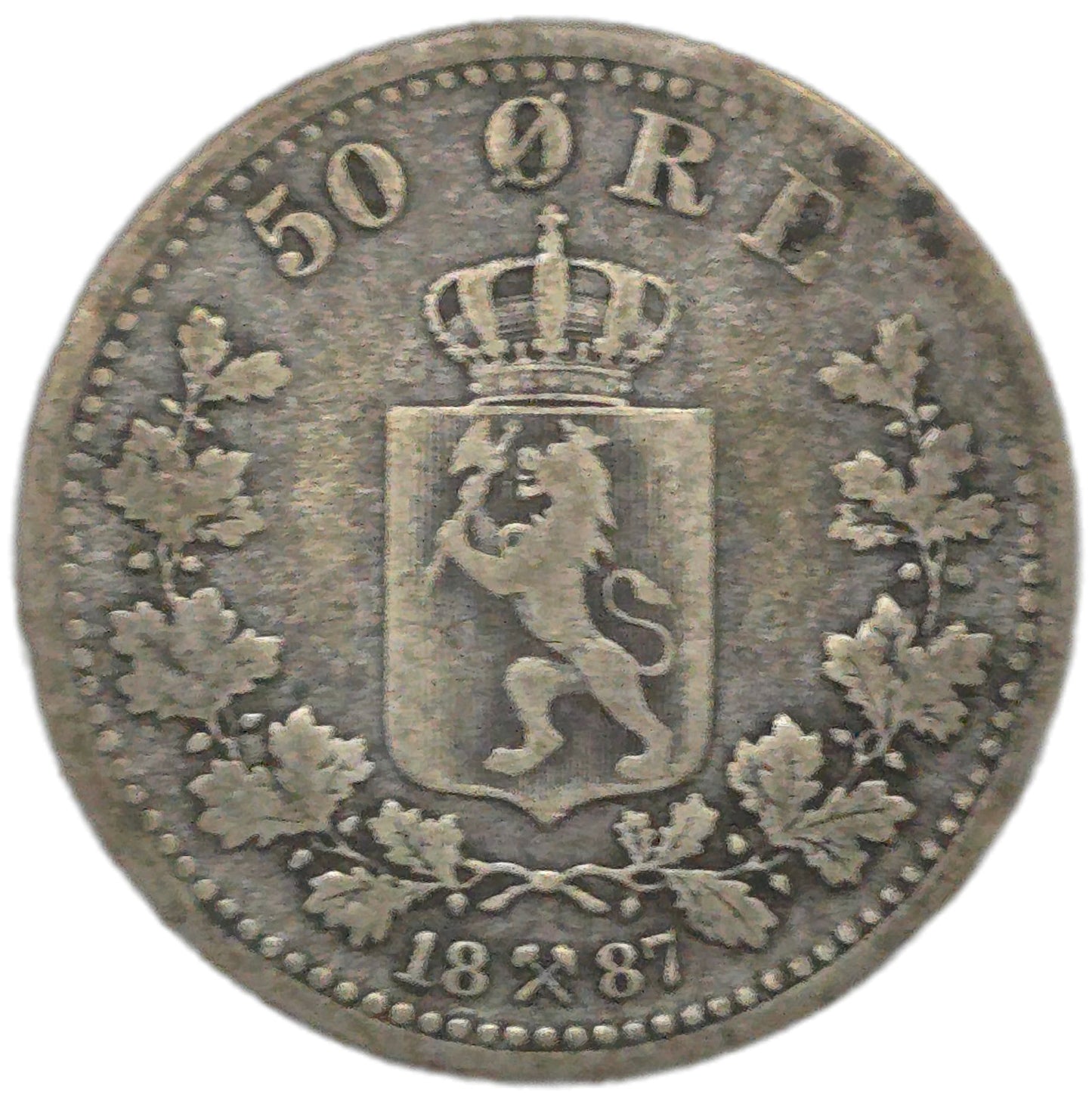 1887 Norway 50 Øre - Arts & Entertainment > Hobbies & Creative Arts > Collectibles > Collectible Coins & Currency > Collectible Coins > Rare Coins from The Half Crown