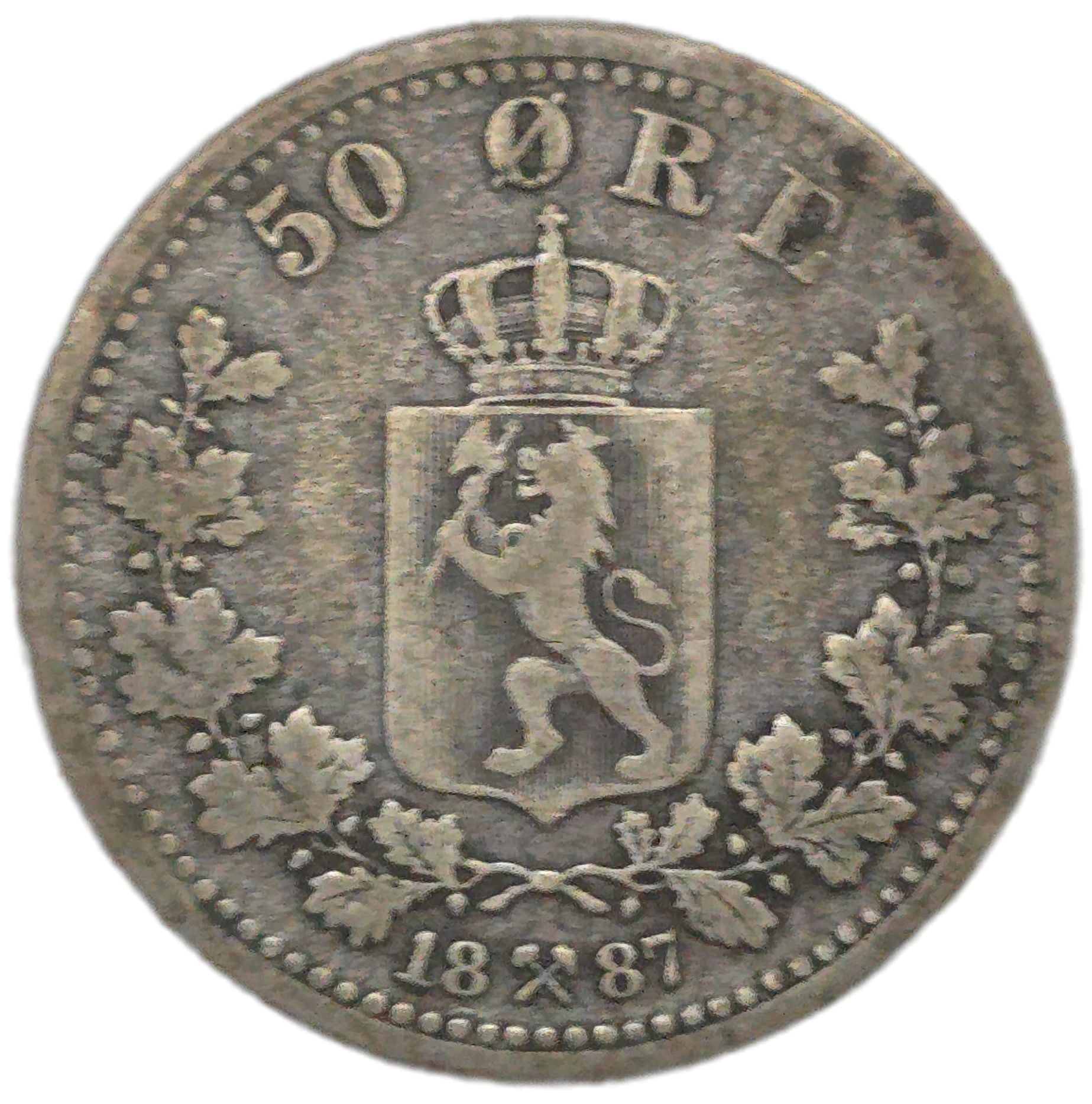 1887 Norway 50 Øre - Arts & Entertainment > Hobbies & Creative Arts > Collectibles > Collectible Coins & Currency > Collectible Coins > Rare Coins from The Half Crown