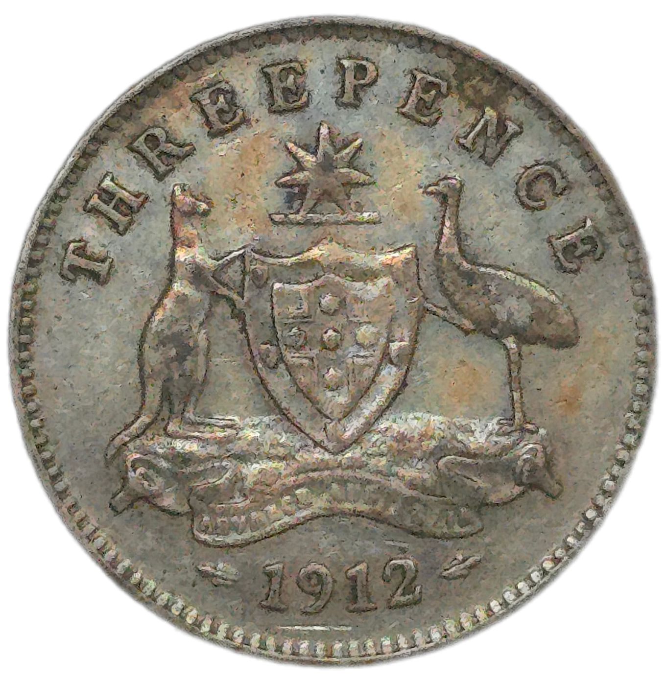 1912 Australia Threepence, aVF - Arts & Entertainment > Hobbies & Creative Arts > Collectibles > Collectible Coins & Currency > Collectible Coins > Rare Coins from The Half Crown
