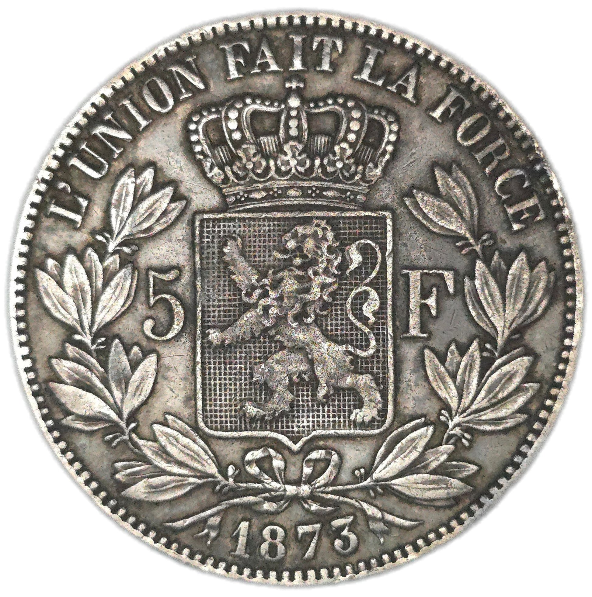 1873 Belguim 5 Francs - Arts & Entertainment > Hobbies & Creative Arts > Collectibles > Collectible Coins & Currency > Collectible Coins > Rare Coins from The Half Crown