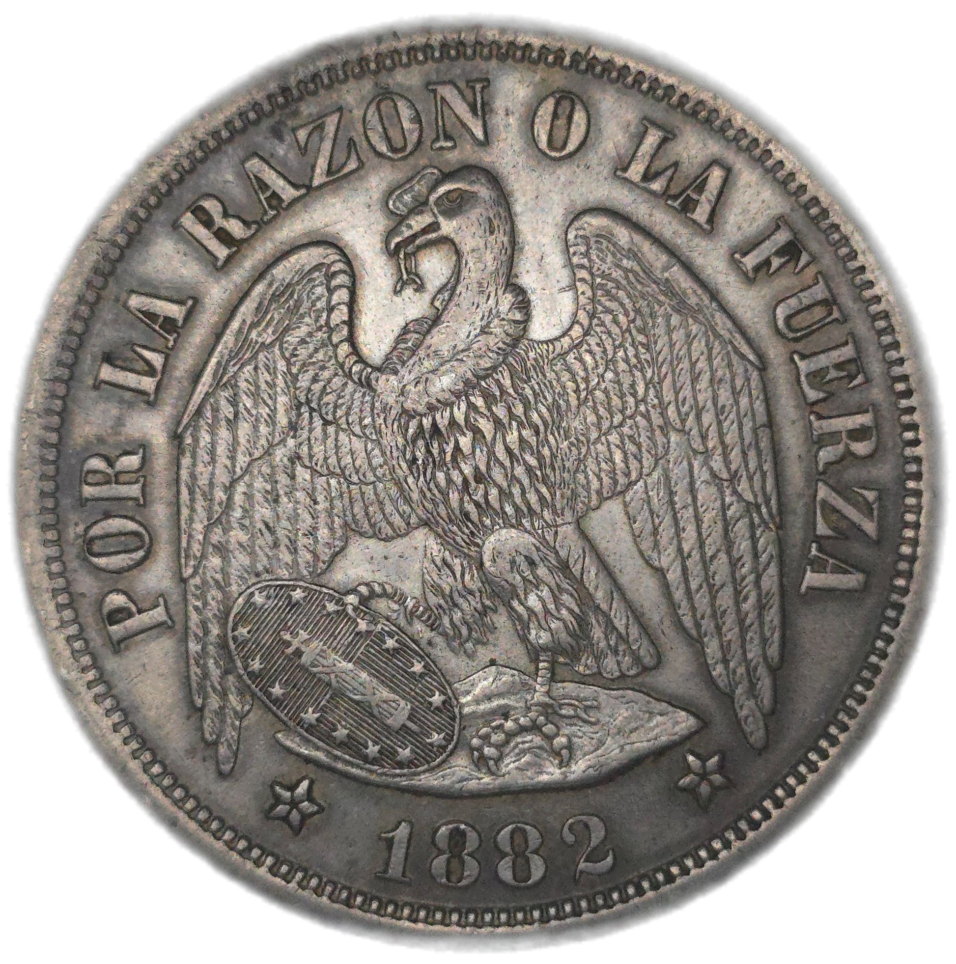 1882 Chile 1 Peso - Arts & Entertainment > Hobbies & Creative Arts > Collectibles > Collectible Coins & Currency > Collectible Coins > Rare Coins from The Half Crown