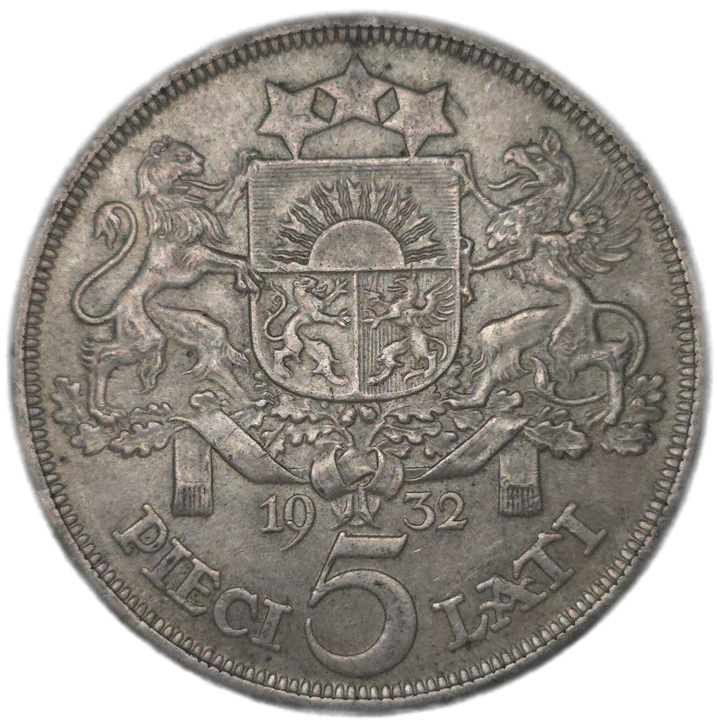 1932 Lavia 5 Lati, EF - Arts & Entertainment > Hobbies & Creative Arts > Collectibles > Collectible Coins & Currency > Collectible Coins > Rare Coins from The Half Crown