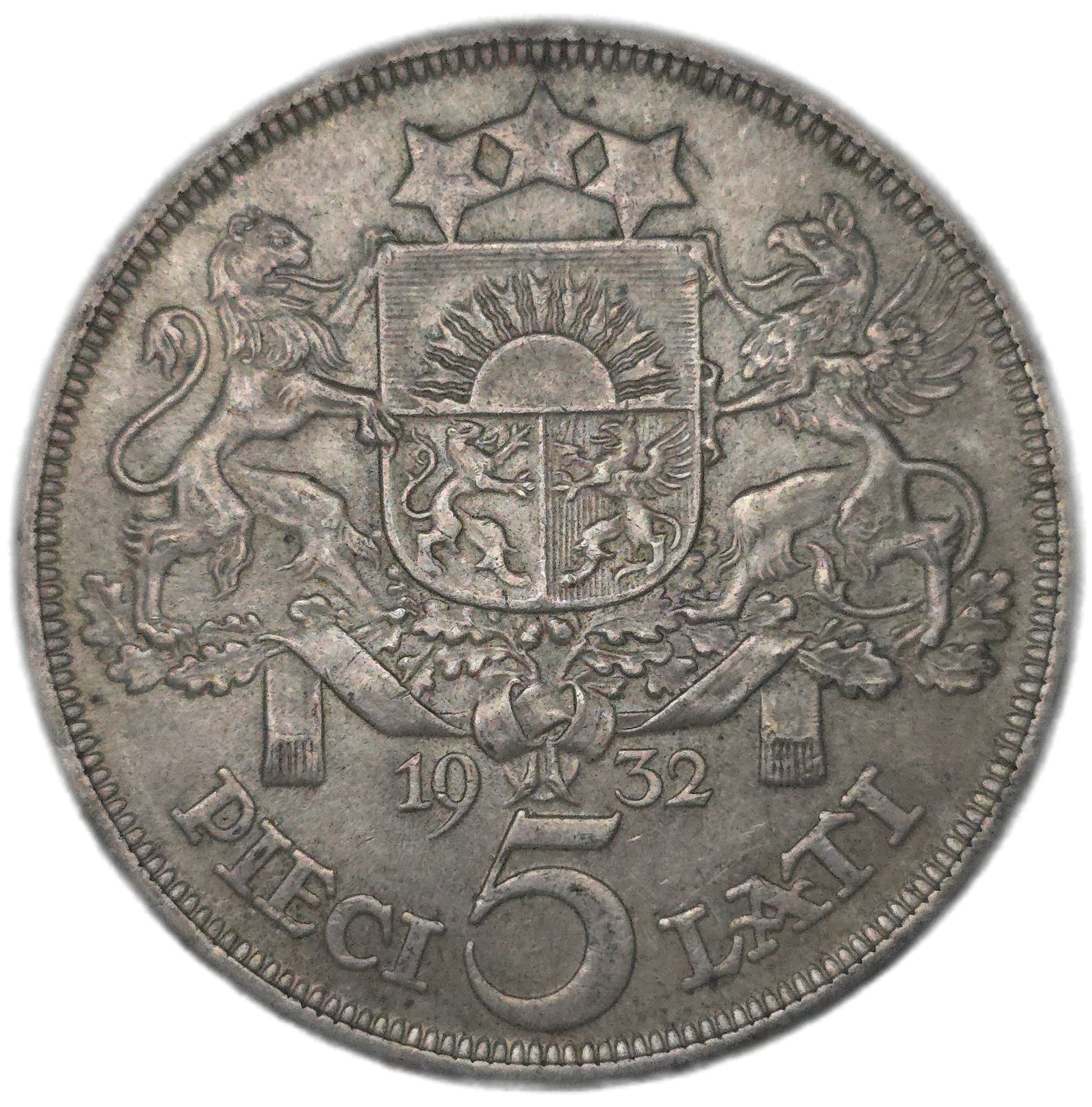 1932 Lavia 5 Lati, EF - Arts & Entertainment > Hobbies & Creative Arts > Collectibles > Collectible Coins & Currency > Collectible Coins > Rare Coins from The Half Crown