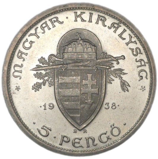 1938 Hungary 5 Pengo - Arts & Entertainment > Hobbies & Creative Arts > Collectibles > Collectible Coins & Currency > Collectible Coins > Rare Coins from The Half Crown