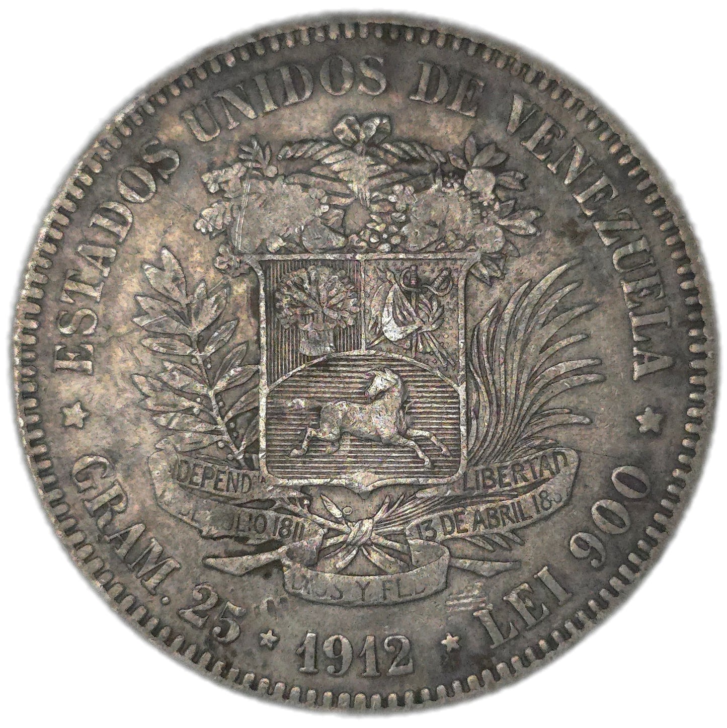 1912 Venezuela 5 Bolívares - Arts & Entertainment > Hobbies & Creative Arts > Collectibles > Collectible Coins & Currency > Collectible Coins > Rare Coins from The Half Crown