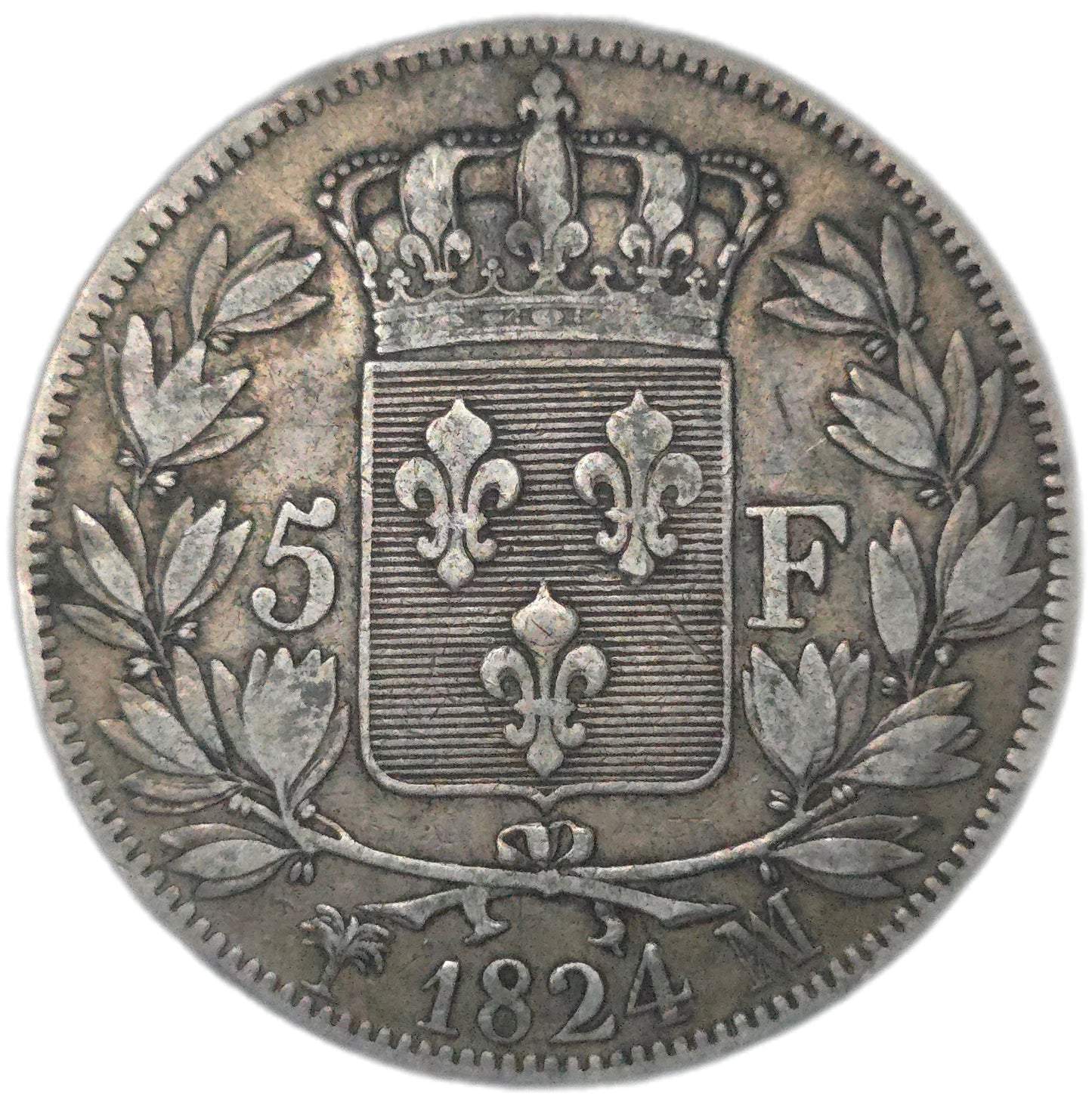 1824 France 5 Francs, Louis XVIII - Arts & Entertainment > Hobbies & Creative Arts > Collectibles > Collectible Coins & Currency > Collectible Coins > Rare Coins from The Half Crown