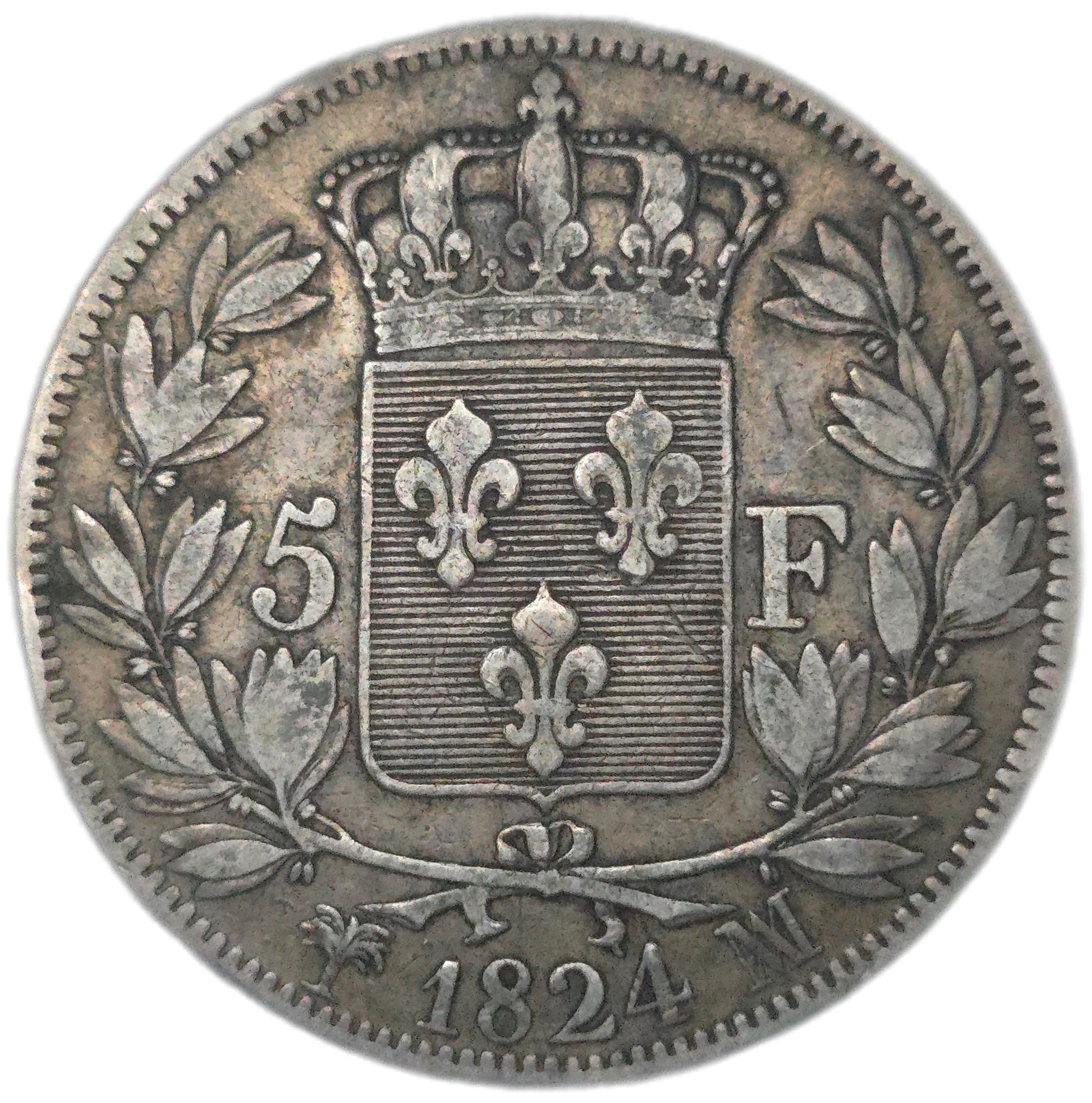 1824 France 5 Francs, Louis XVIII - Arts & Entertainment > Hobbies & Creative Arts > Collectibles > Collectible Coins & Currency > Collectible Coins > Rare Coins from The Half Crown