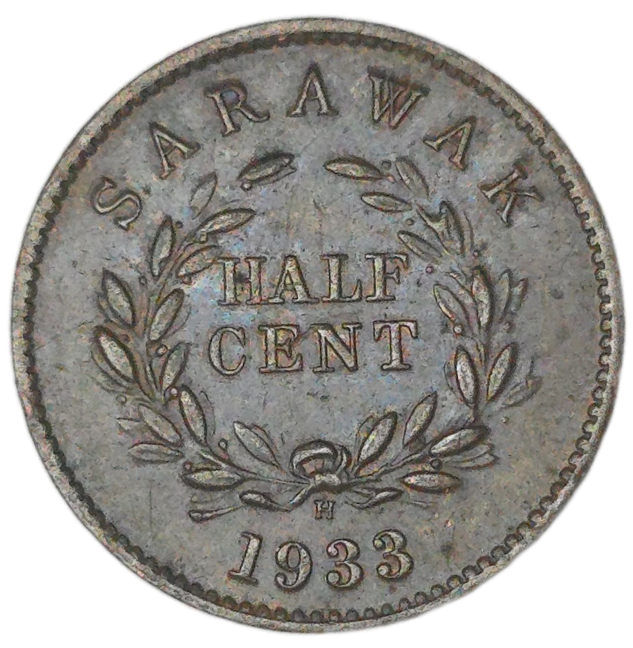 1933 Sarawak/British Malaysia 1/2 Cent, EF - Arts & Entertainment > Hobbies & Creative Arts > Collectibles > Collectible Coins & Currency > Collectible Coins > Rare Coins from The Half Crown