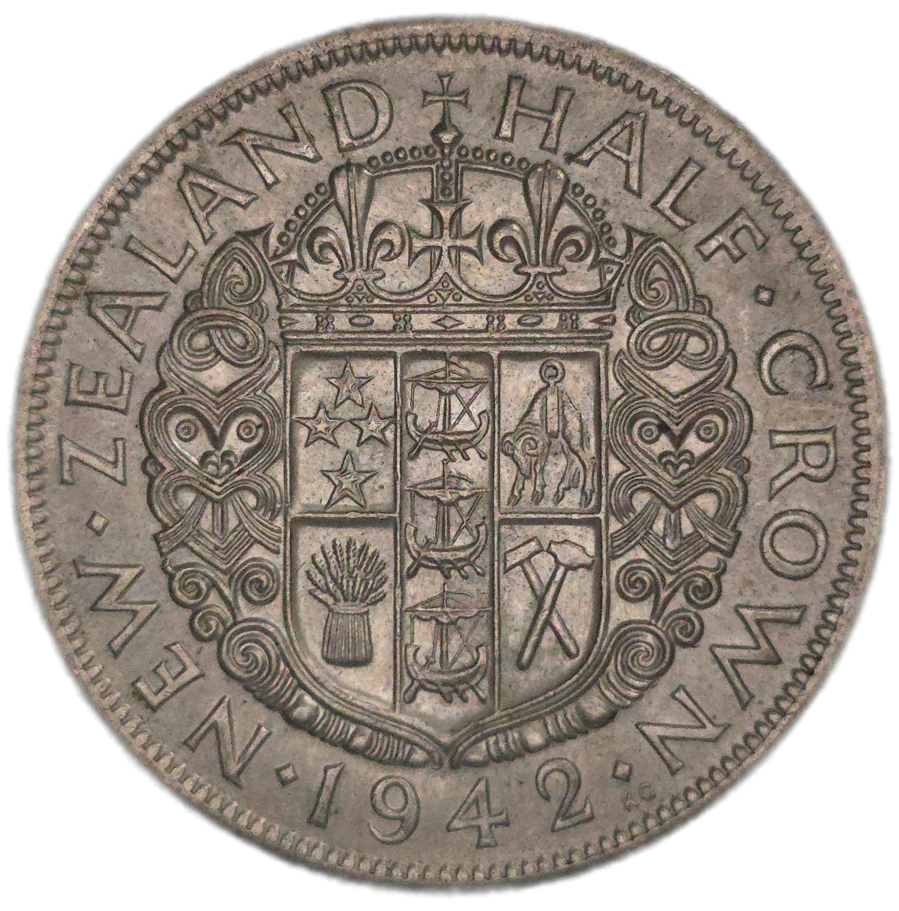 1942 New Zealand Half Crown, EF - Arts & Entertainment > Hobbies & Creative Arts > Collectibles > Collectible Coins & Currency > Collectible Coins > Commemorative Coins from The Half Crown