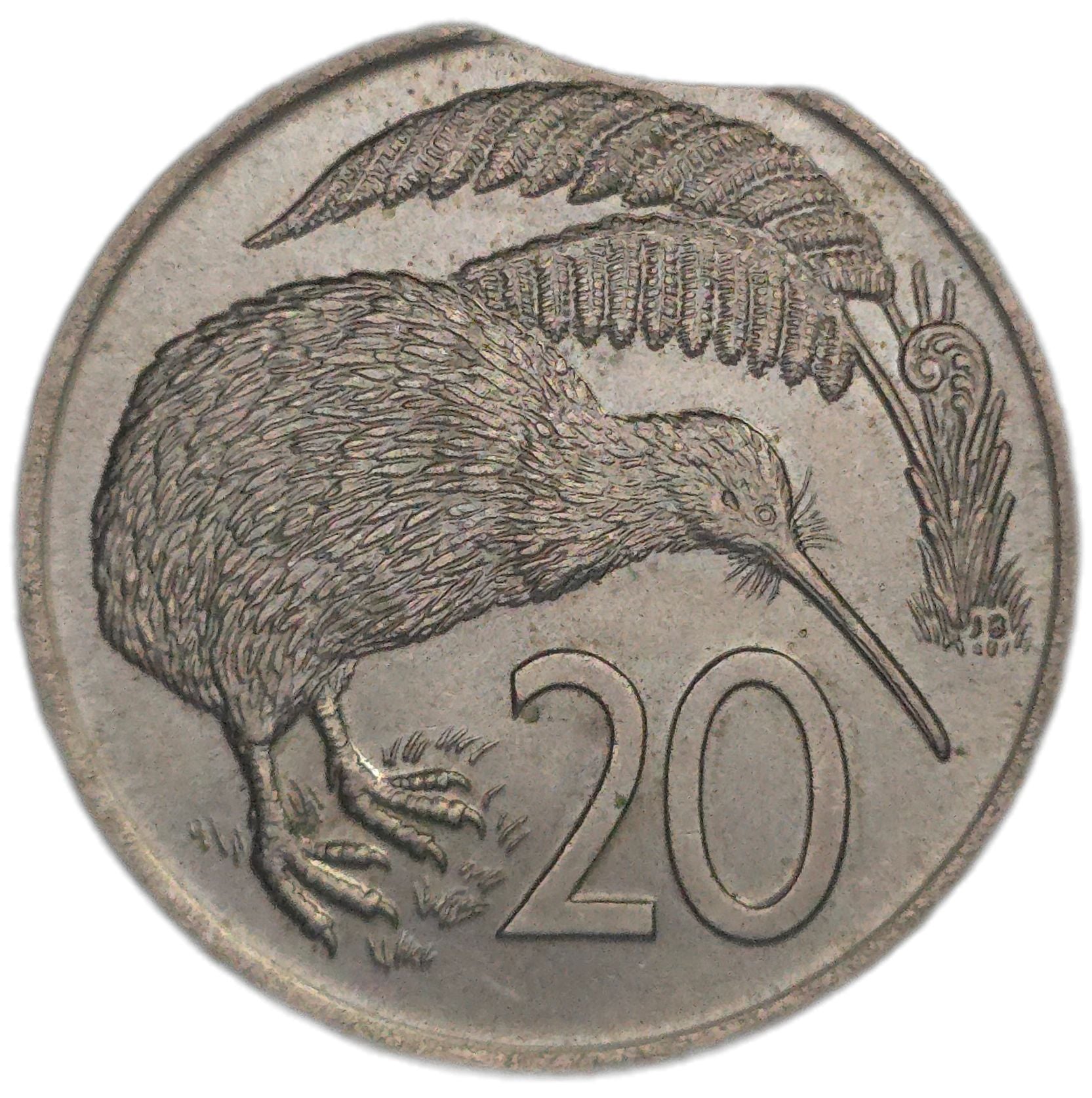 1977 New Zealand 20 Cents, Clipped planchette - Arts & Entertainment > Hobbies & Creative Arts > Collectibles > Collectible Coins & Currency > Collectible Coins > Rare Coins from The Half Crown