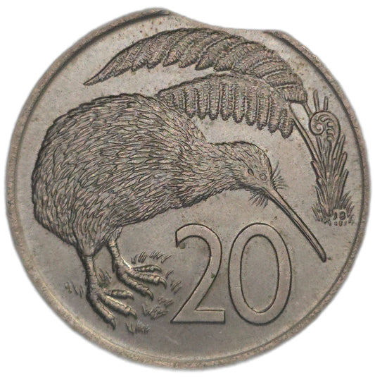 1977 New Zealand 20 Cents, Clipped planchette - Arts & Entertainment > Hobbies & Creative Arts > Collectibles > Collectible Coins & Currency > Collectible Coins > Rare Coins from The Half Crown