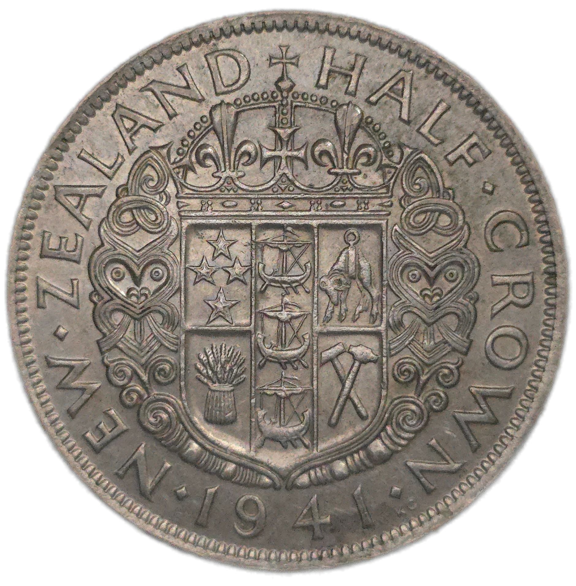 1941 New Zealand Half Crown, gVF - Arts & Entertainment > Hobbies & Creative Arts > Collectibles > Collectible Coins & Currency > Collectible Coins > Rare Coins from The Half Crown