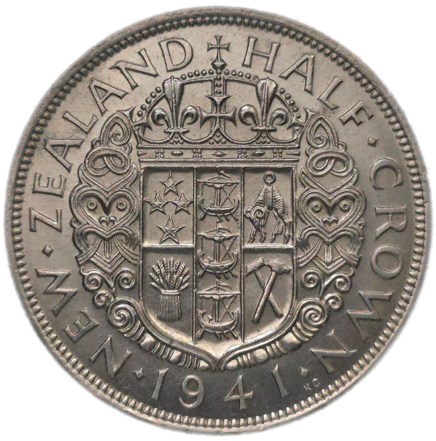 1941 New Zealand Half Crown, gEF - Arts & Entertainment > Hobbies & Creative Arts > Collectibles > Collectible Coins & Currency > Collectible Coins > Rare Coins from The Half Crown