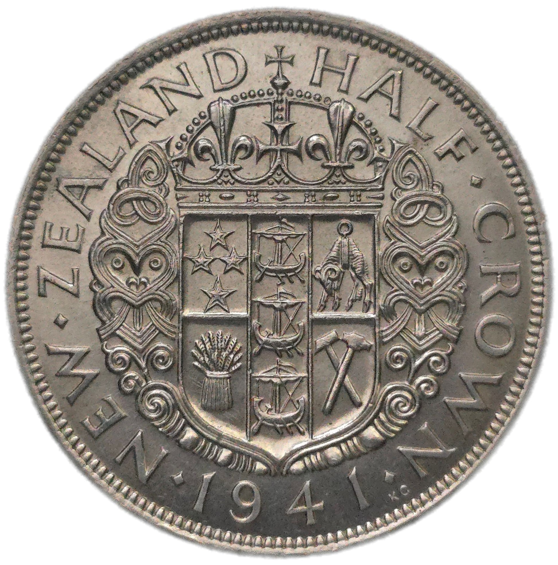 1941 New Zealand Half Crown, gEF - Arts & Entertainment > Hobbies & Creative Arts > Collectibles > Collectible Coins & Currency > Collectible Coins > Rare Coins from The Half Crown