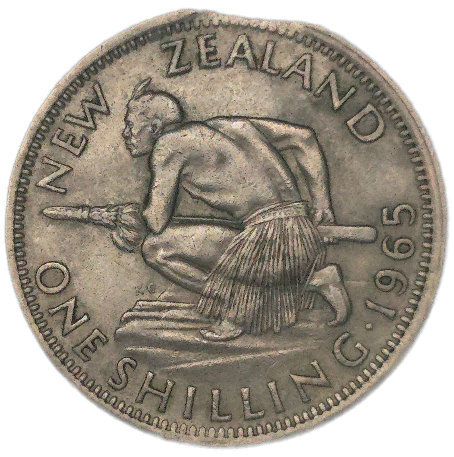 1965 New Zealand Shilling, Clipped Planchette error - Arts & Entertainment > Hobbies & Creative Arts > Collectibles > Collectible Coins & Currency > Collectible Coins > Rare Coins from The Half Crown