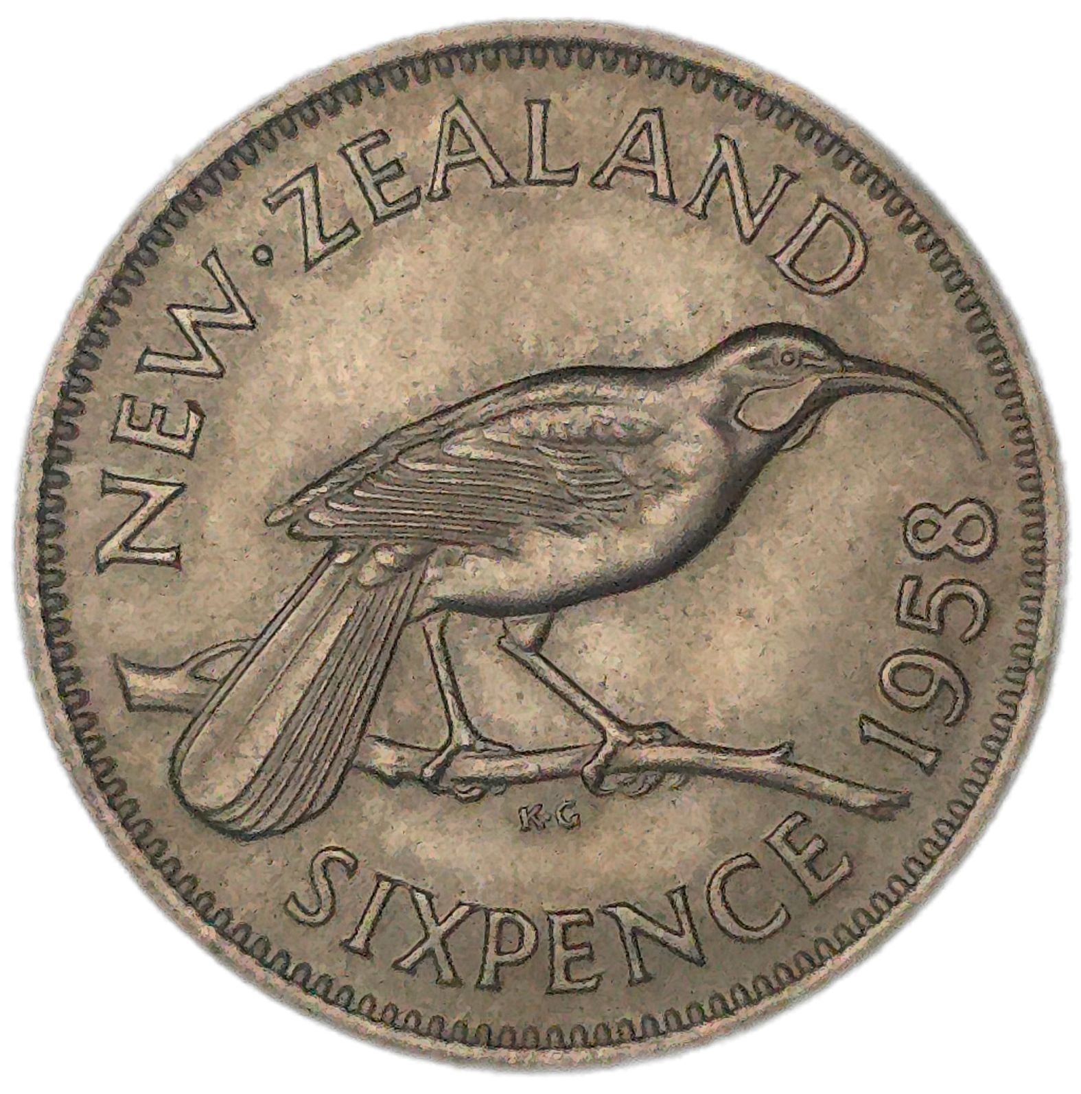 1958 New Zealand Sixpence, aUnc - Arts & Entertainment > Hobbies & Creative Arts > Collectibles > Collectible Coins & Currency > Collectible Coins > Rare Coins from The Half Crown
