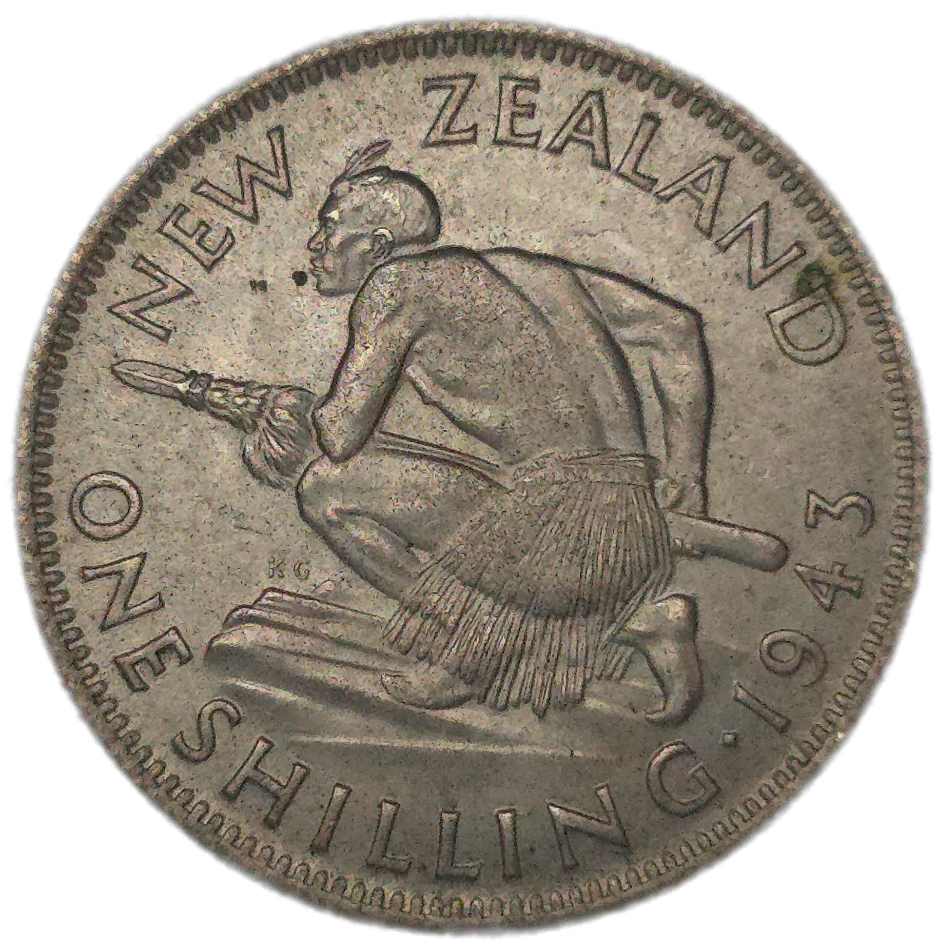 1943 New Zealand Shilling, gEF - Arts & Entertainment > Hobbies & Creative Arts > Collectibles > Collectible Coins & Currency > Collectible Coins > Rare Coins from The Half Crown