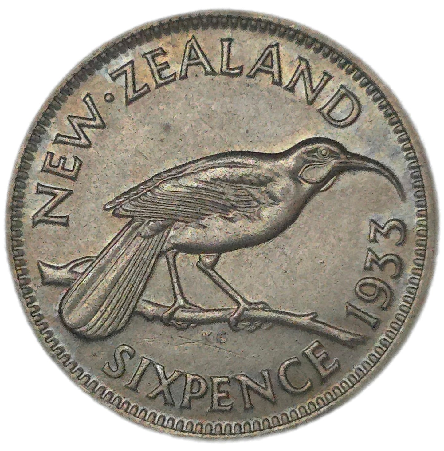 1933 New Zealand Sixpence, gEF - Arts & Entertainment > Hobbies & Creative Arts > Collectibles > Collectible Coins & Currency > Collectible Coins > Rare Coins from The Half Crown