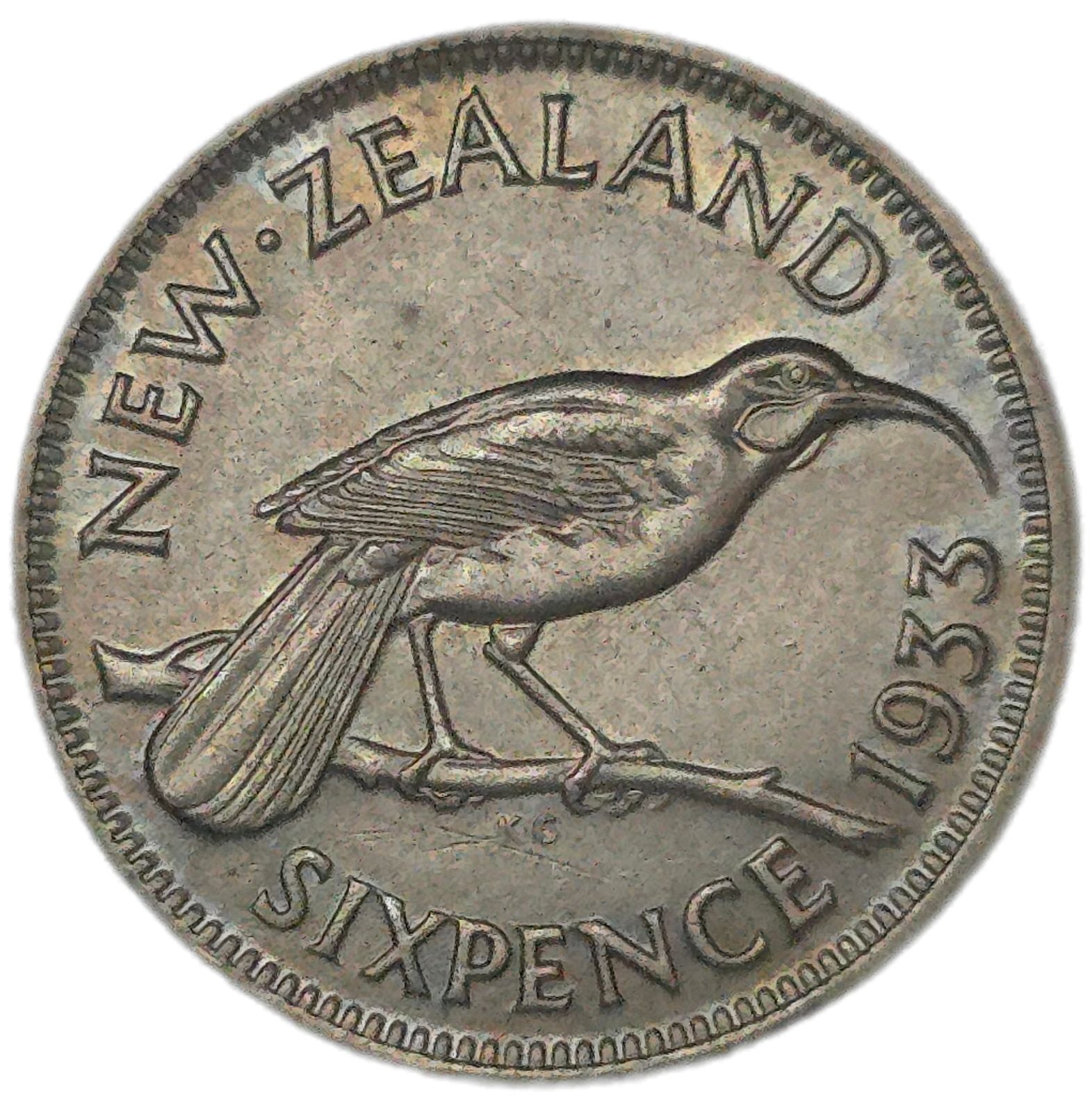 1933 New Zealand Sixpence, gEF - Arts & Entertainment > Hobbies & Creative Arts > Collectibles > Collectible Coins & Currency > Collectible Coins > Rare Coins from The Half Crown