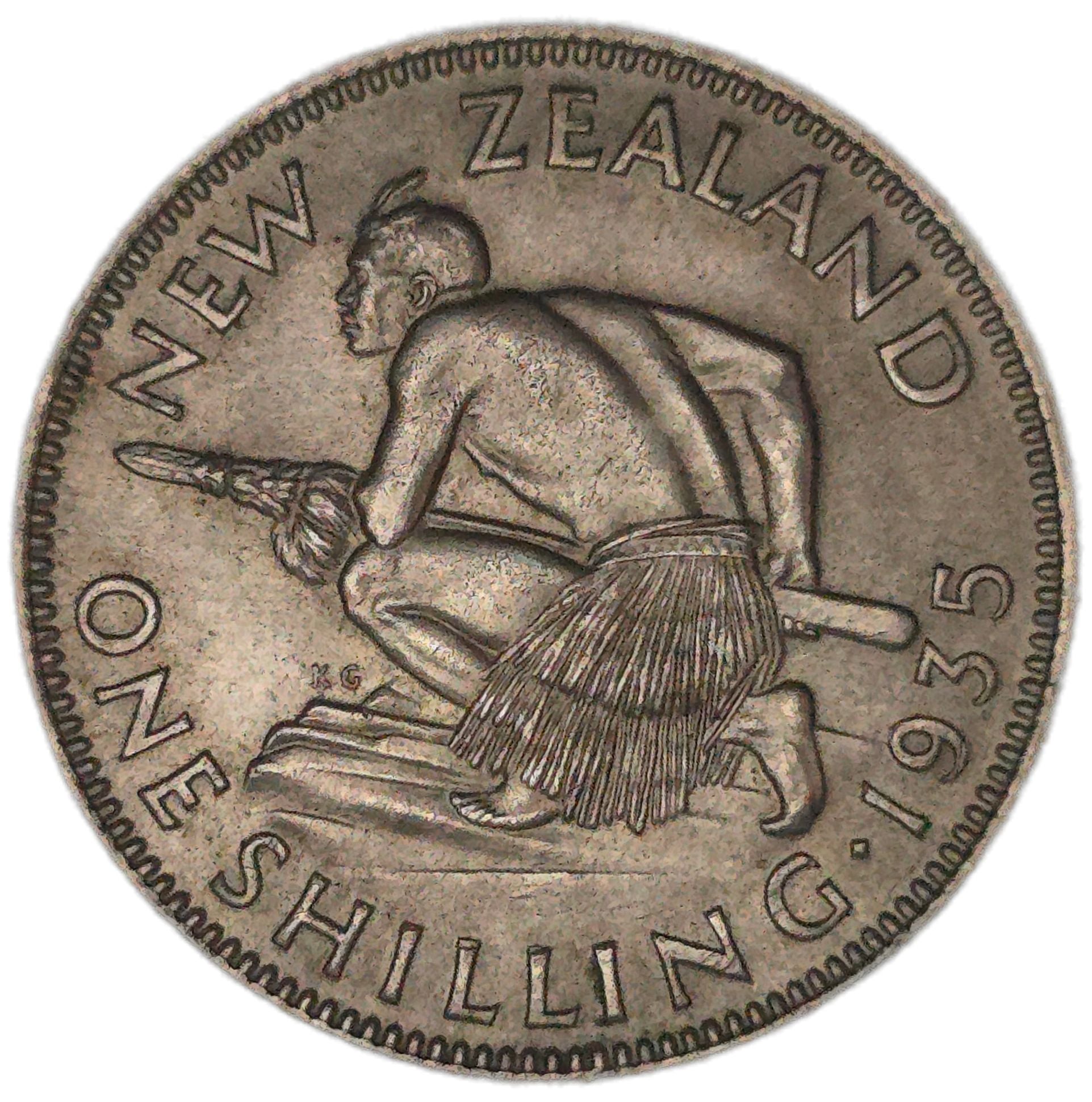 1935 New Zealand Shilling, gEF - Arts & Entertainment > Hobbies & Creative Arts > Collectibles > Collectible Coins & Currency > Collectible Coins > Rare Coins from The Half Crown