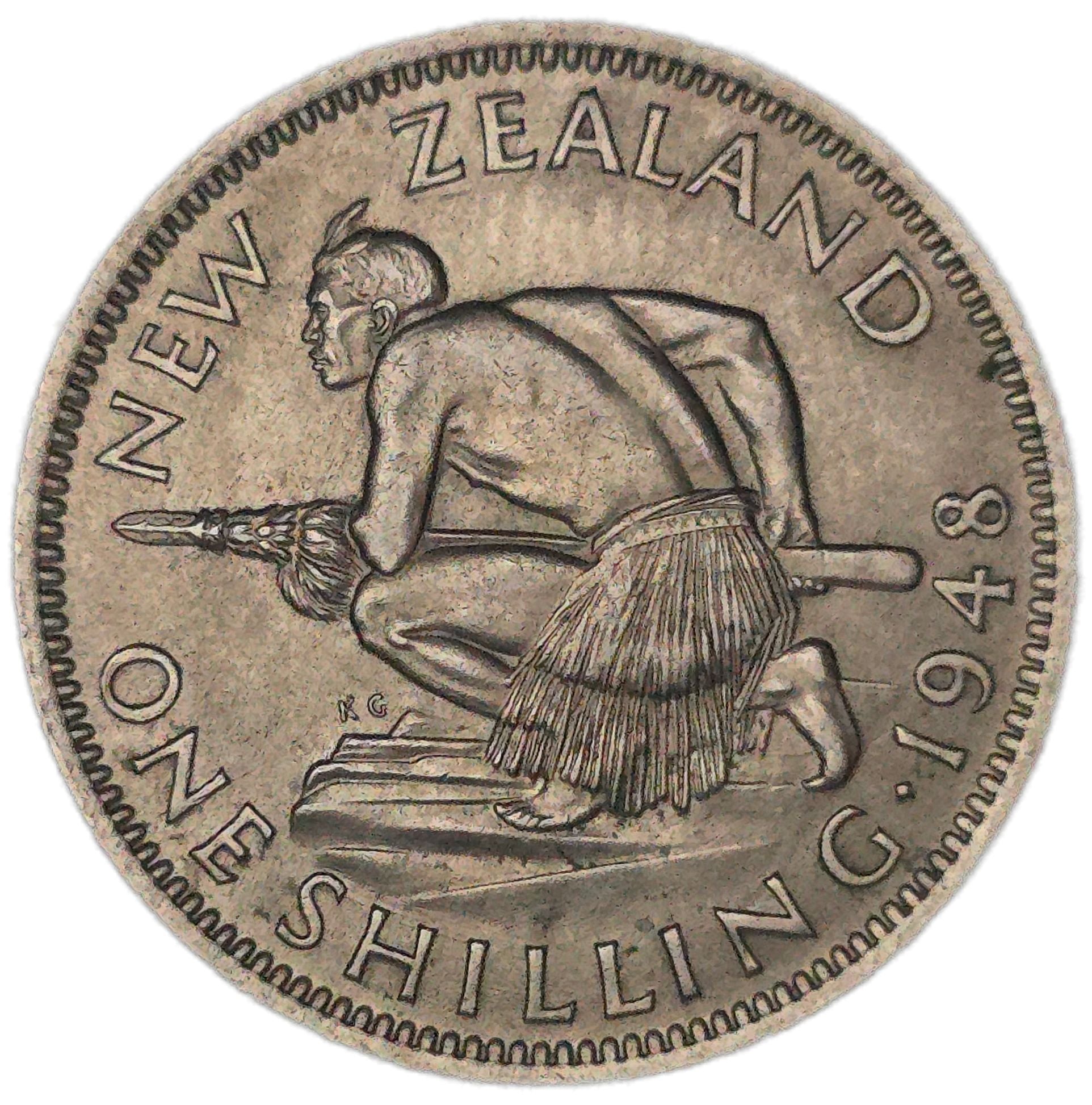 1948 New Zealand Shilling, gEF - Arts & Entertainment > Hobbies & Creative Arts > Collectibles > Collectible Coins & Currency > Collectible Coins > Rare Coins from The Half Crown