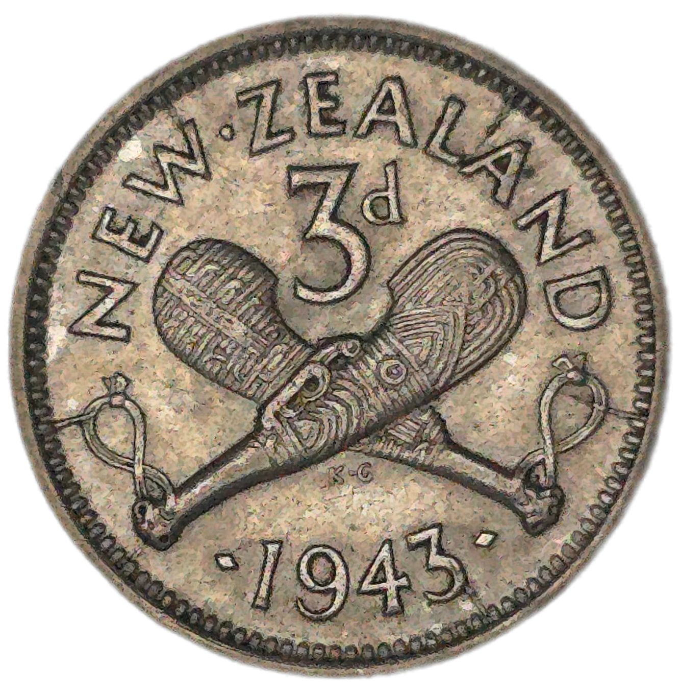 1943 New Zealand Threepence, Seven die cracks - Arts & Entertainment > Hobbies & Creative Arts > Collectibles > Collectible Coins & Currency > Collectible Coins > Rare Coins from The Half Crown