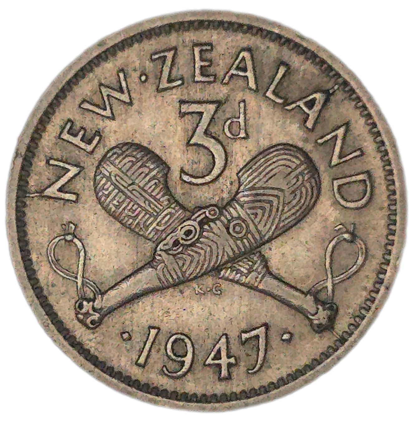 1947 New Zealand Threepence, die cracks - Arts & Entertainment > Hobbies & Creative Arts > Collectibles > Collectible Coins & Currency > Collectible Coins > Rare Coins from The Half Crown
