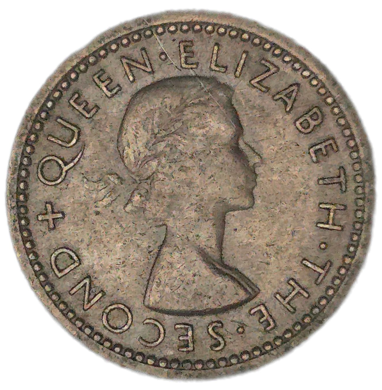 1956 New Zealand Threepence, No Shoulder Strap, VF