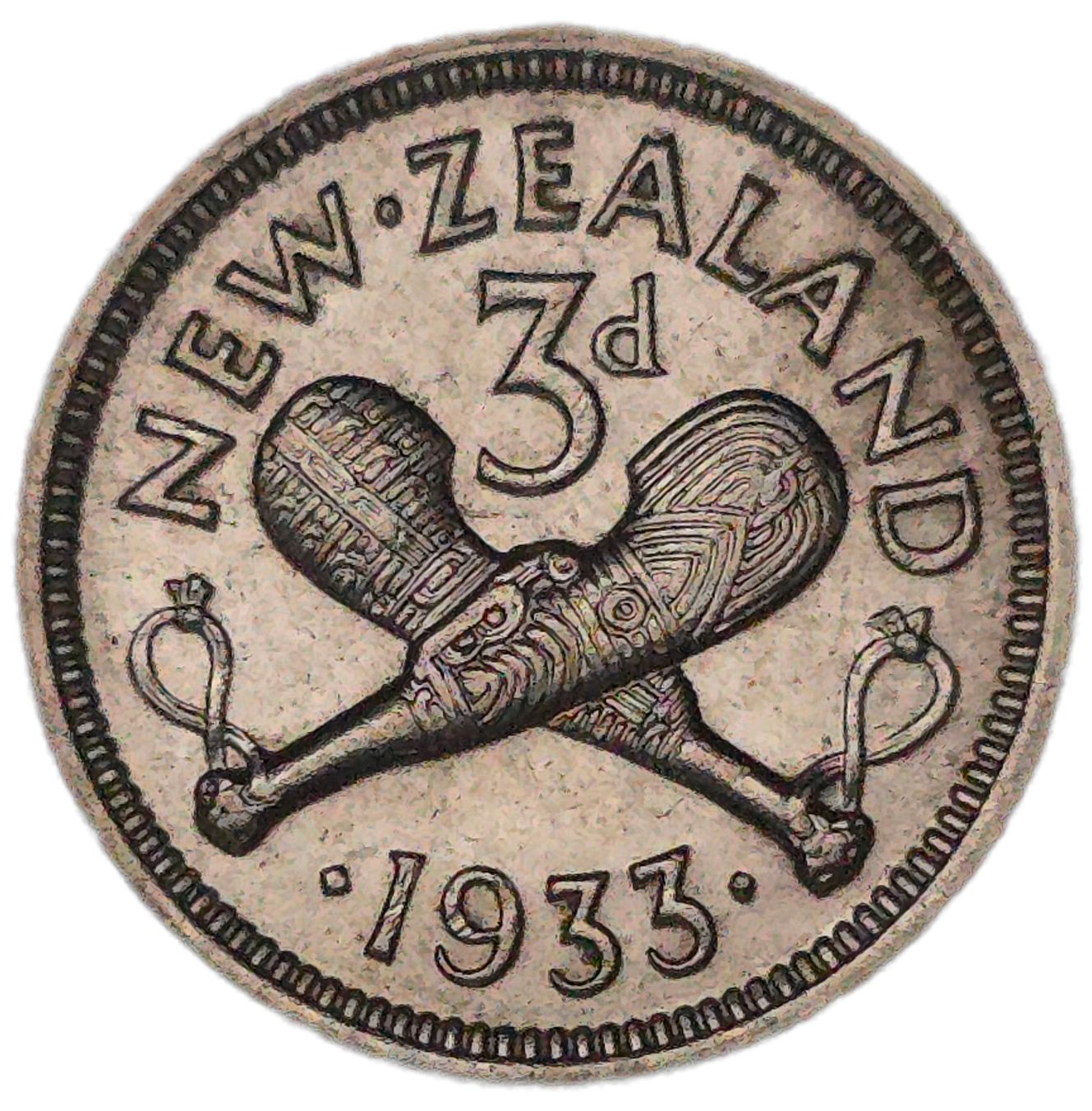 1933 New Zealand Threepence, gEF - Arts & Entertainment > Hobbies & Creative Arts > Collectibles > Collectible Coins & Currency > Collectible Coins > Rare Coins from The Half Crown
