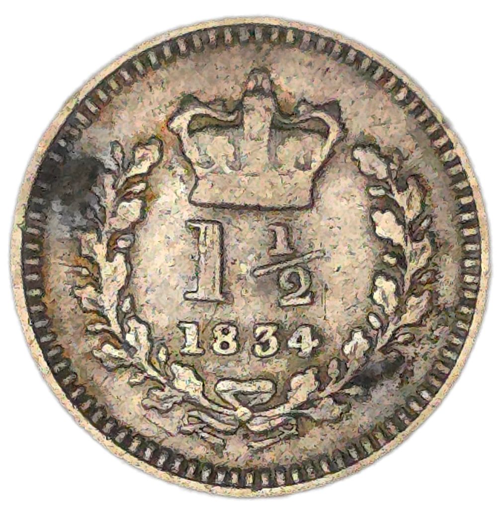1834 United Kingdom 1 1/2 Pence, William IV - Arts & Entertainment > Hobbies & Creative Arts > Collectibles > Collectible Coins & Currency > Collectible Coins > Rare Coins from The Half Crown