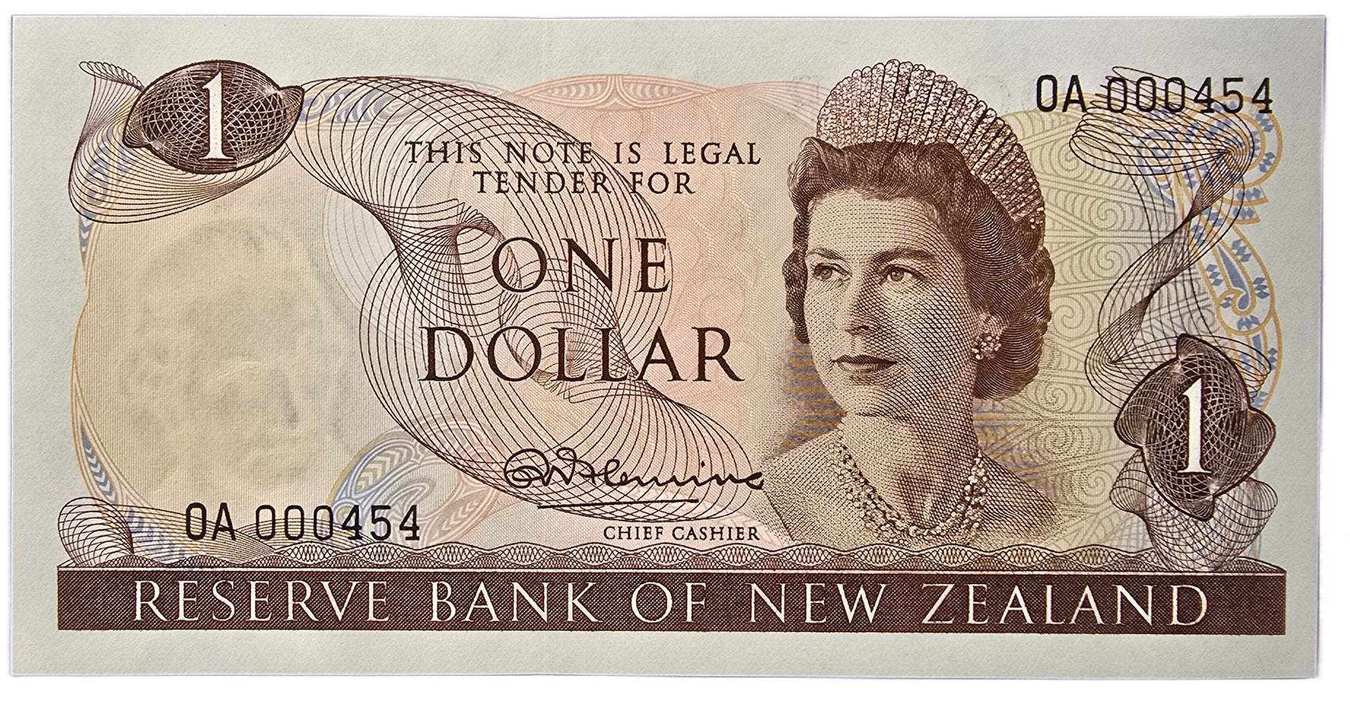 1967-1968 New Zealand One Dollar Note, OA 000454 - Arts & Entertainment > Hobbies & Creative Arts > Collectibles > Collectible Coins & Currency > Collectible Banknotes from The Half Crown