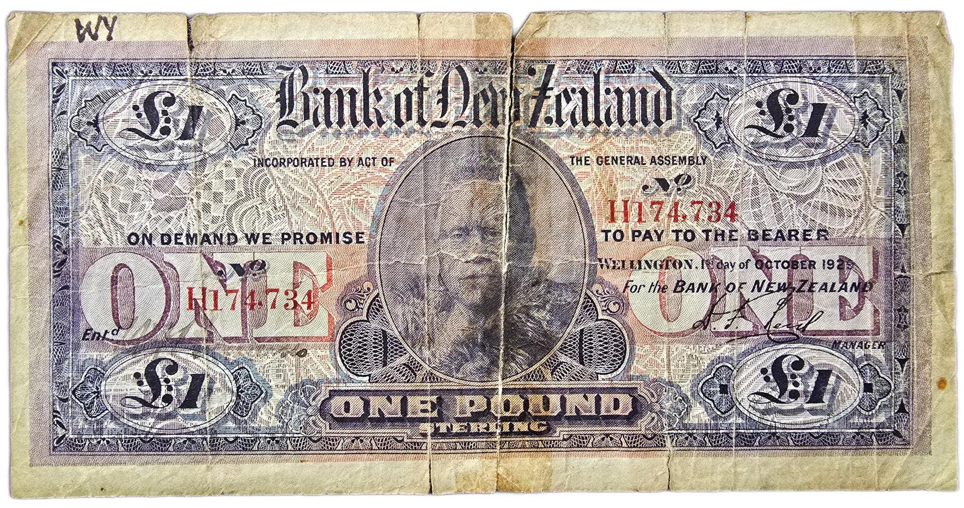 1929 Bank of New Zealand One Pound - Arts & Entertainment > Hobbies & Creative Arts > Collectibles > Collectible Coins & Currency > Collectible Banknotes from The Half Crown